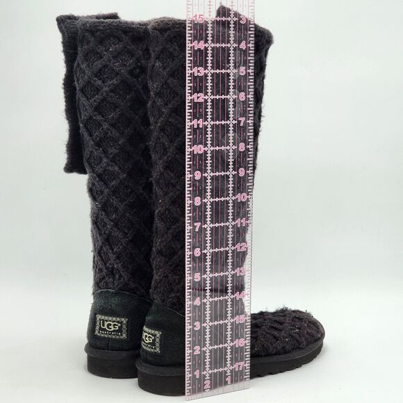 UGG Classic Cardy Knit Button Black Relaxed Boots in Size 6 - Picture 11 of 11
